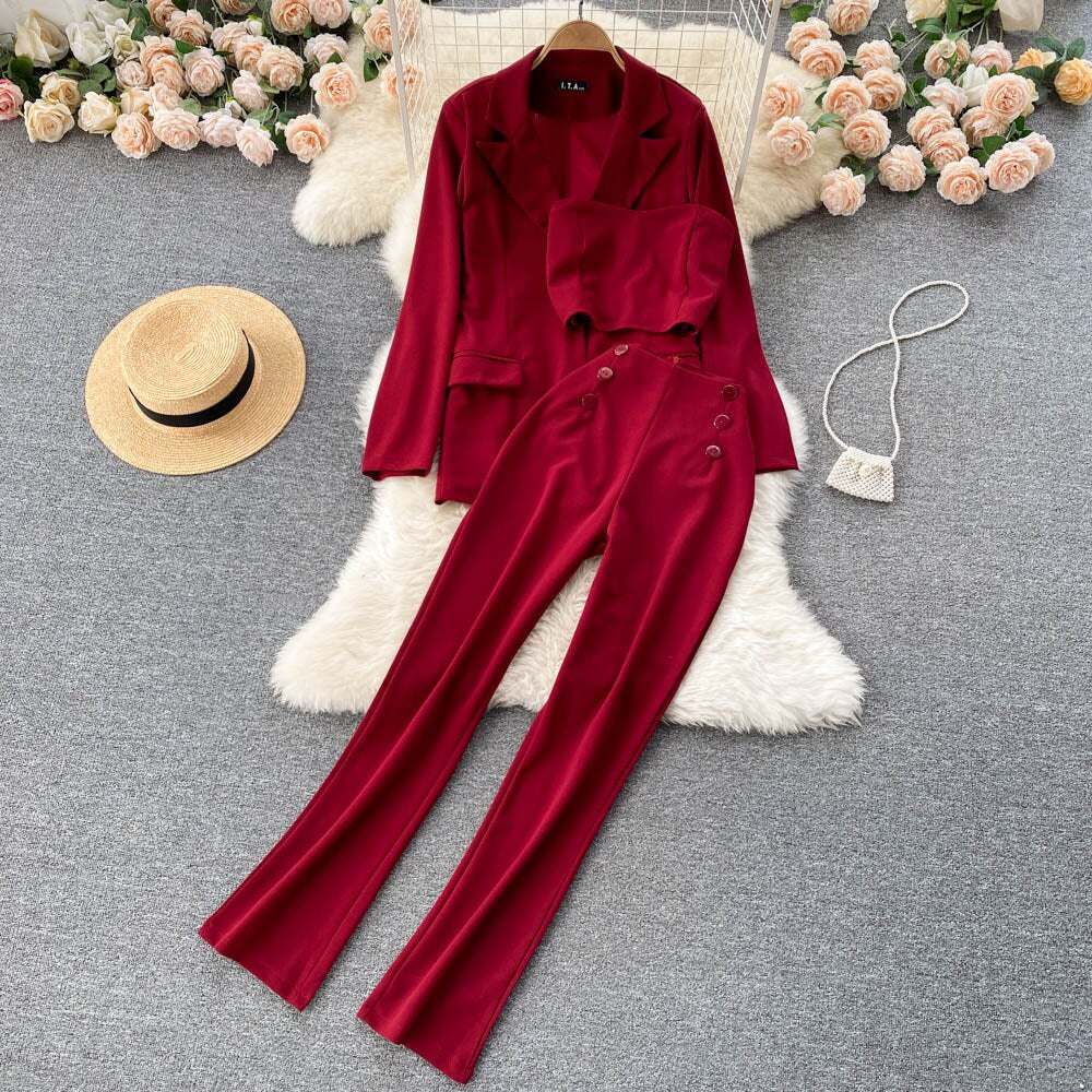 Casual Jacket and High Waist Pencil Pants Outfits Elegant Suits