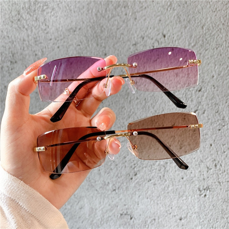 Rimless Sunglasses Vintage Rectangle Eyewear  UV400