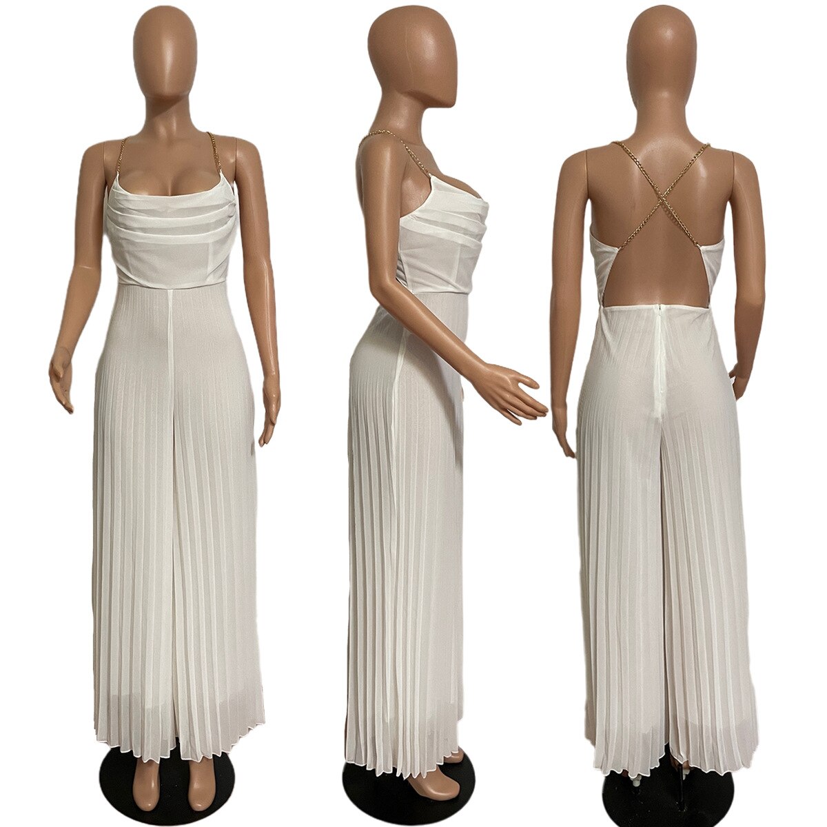 Elegant Halter Neck Backless High Waist Pleated Loose Jumpsuit