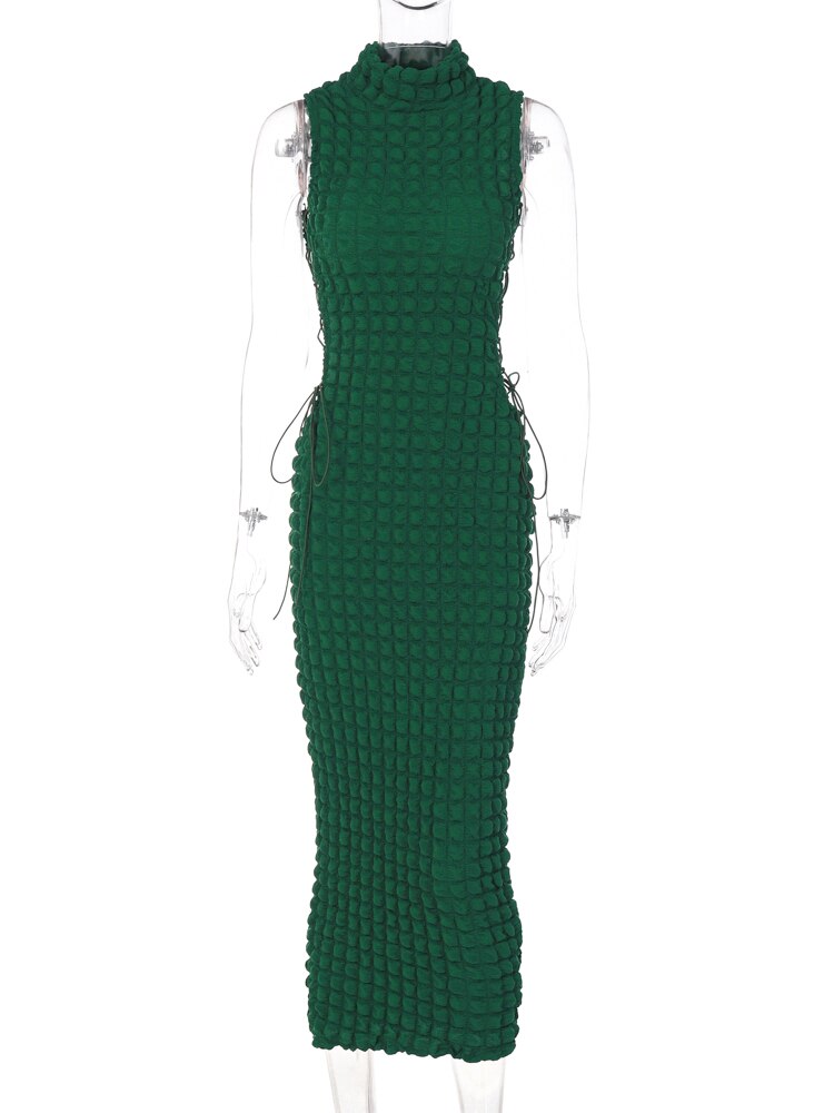 Turtleneck Sleeveless Hollow Out Bandage Maxi Dress