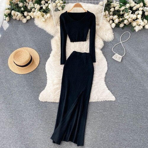 Two Pieces Sets High Waist Split Pencil Wrap Set