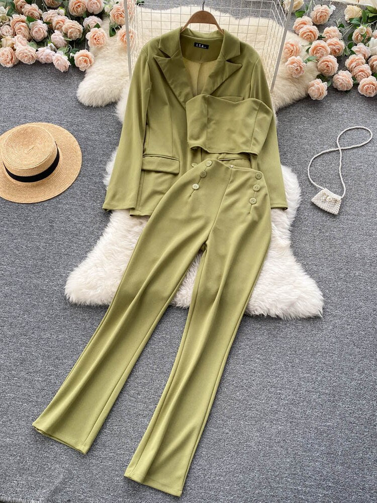 Casual Jacket and High Waist Pencil Pants Outfits Elegant Suits