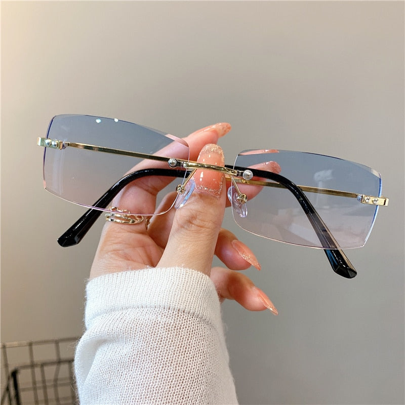 Rimless Sunglasses Vintage Rectangle Eyewear  UV400