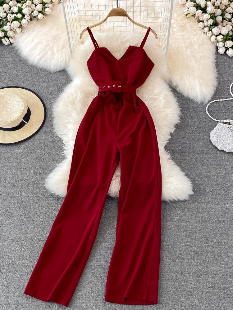 Sleeveless High Waist V-Neck Wide Leg Jumpsuit