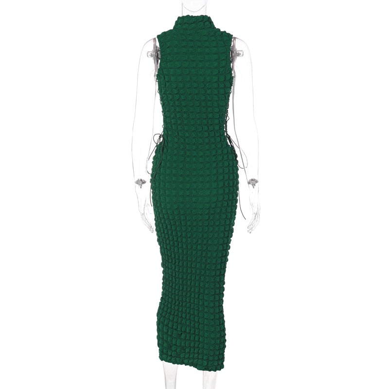 Turtleneck Sleeveless Hollow Out Bandage Maxi Dress