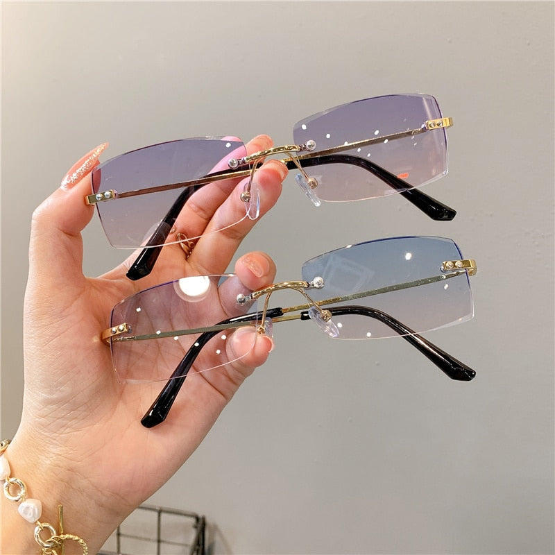 Rimless Sunglasses Vintage Rectangle Eyewear  UV400