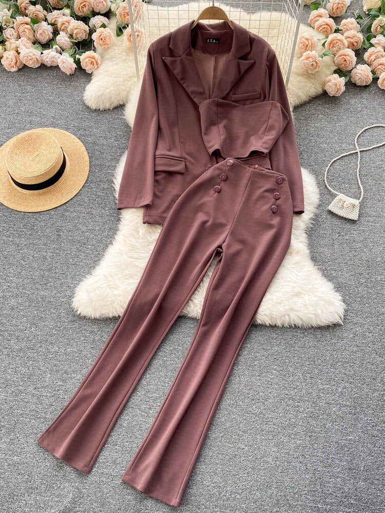 Casual Jacket and High Waist Pencil Pants Outfits Elegant Suits