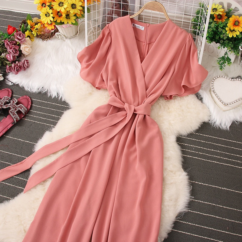 Lace-up  Elegant Wide Leg Jumpsuit