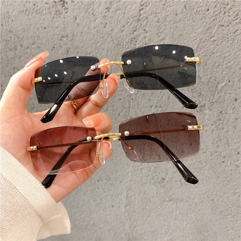 Rimless Sunglasses Vintage Rectangle Eyewear  UV400