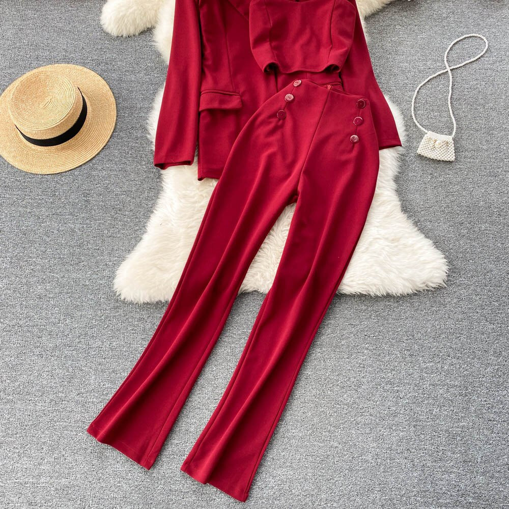 Casual Jacket and High Waist Pencil Pants Outfits Elegant Suits