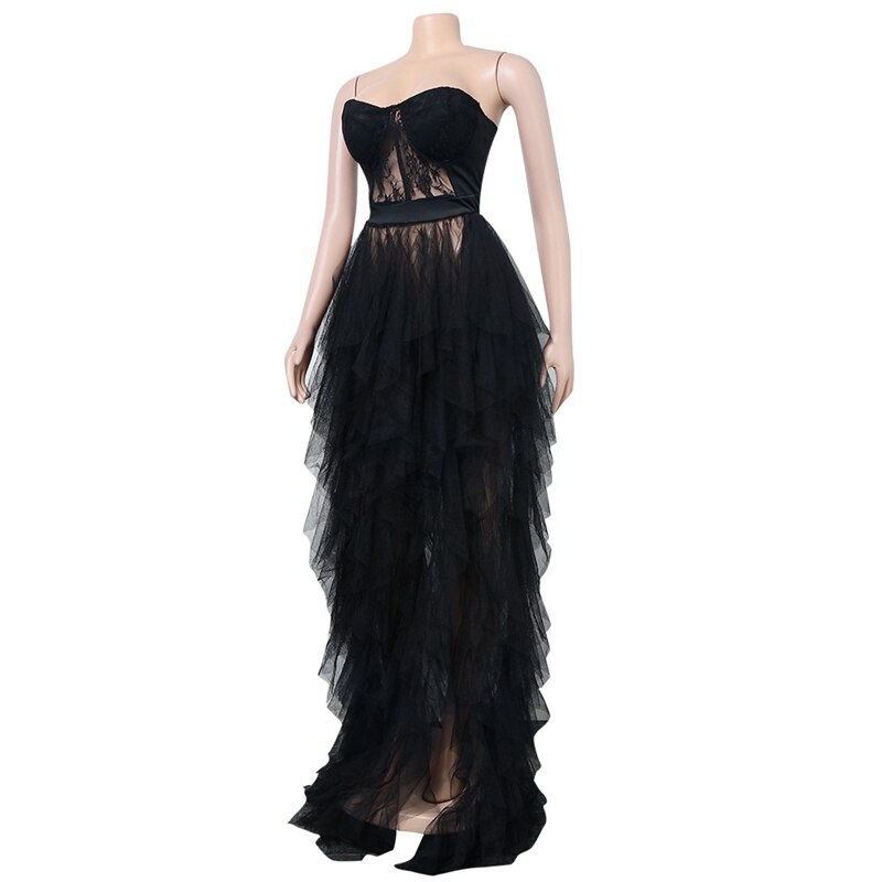 Corset Lace Maxi Mesh See Through Dress