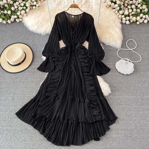 Elegant Puff Sleeve Lace V Neck Elegant Evening Dress