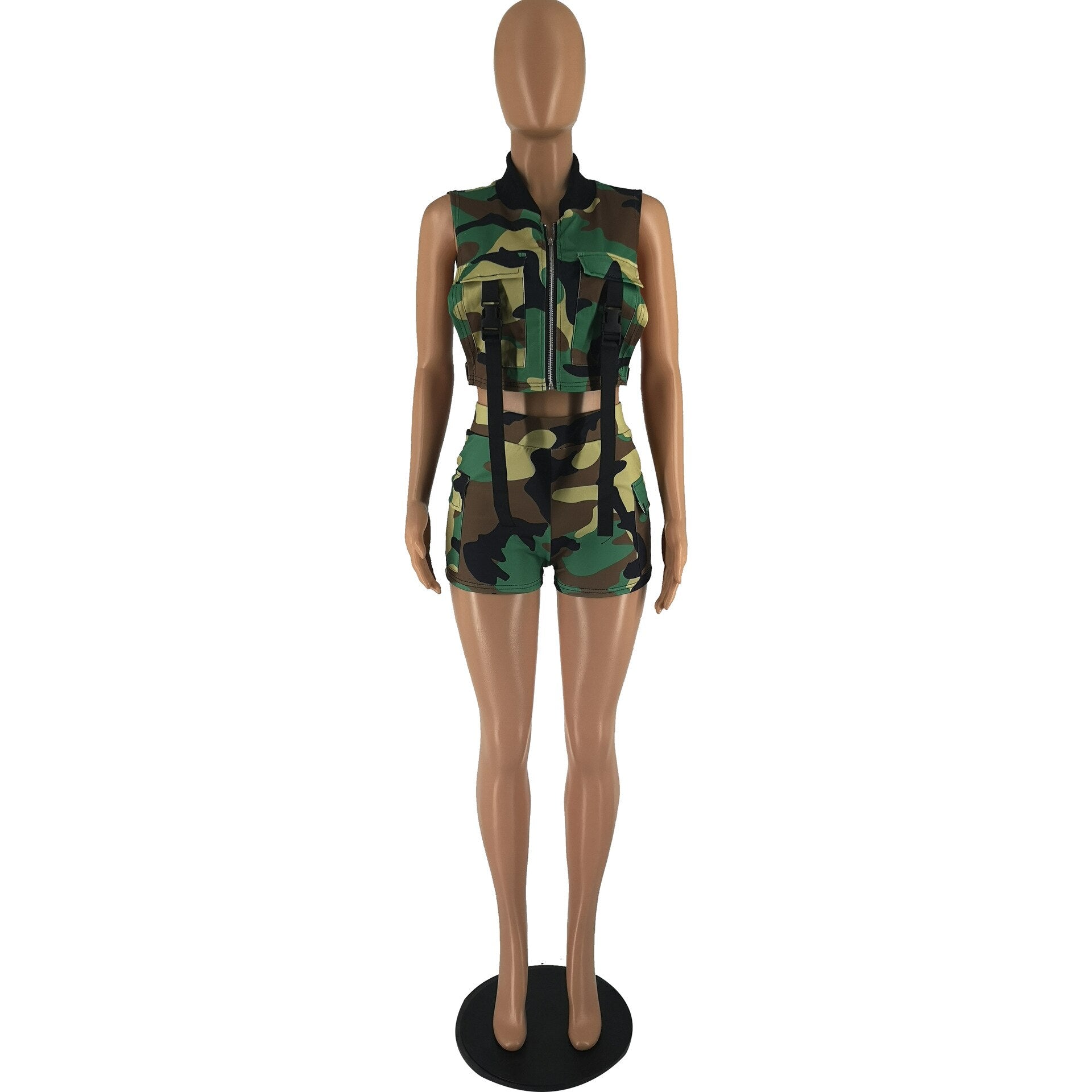 Camouflage Print Short Tracksuit Set