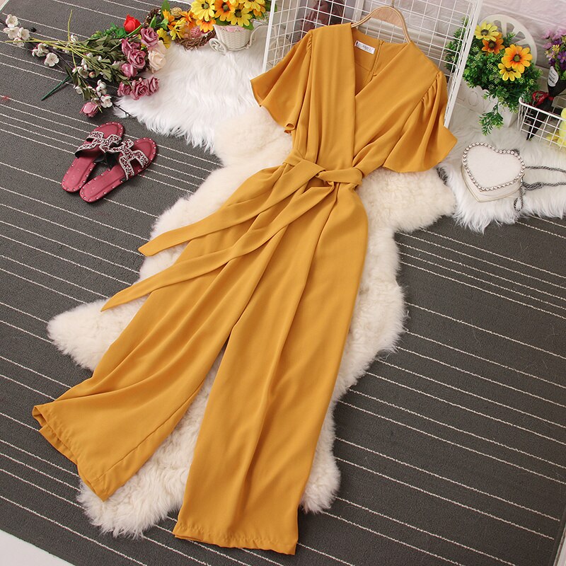 Lace-up  Elegant Wide Leg Jumpsuit