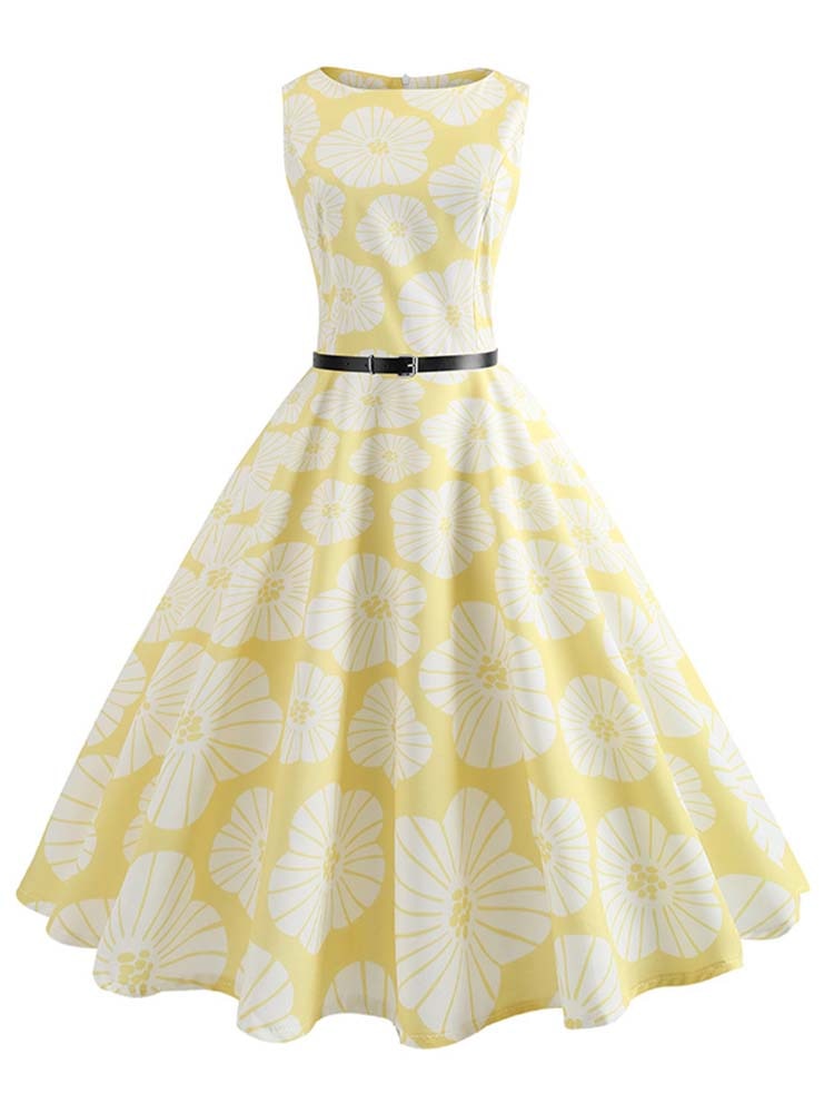 Pineapple Print Vintage Sleeveless Dresses