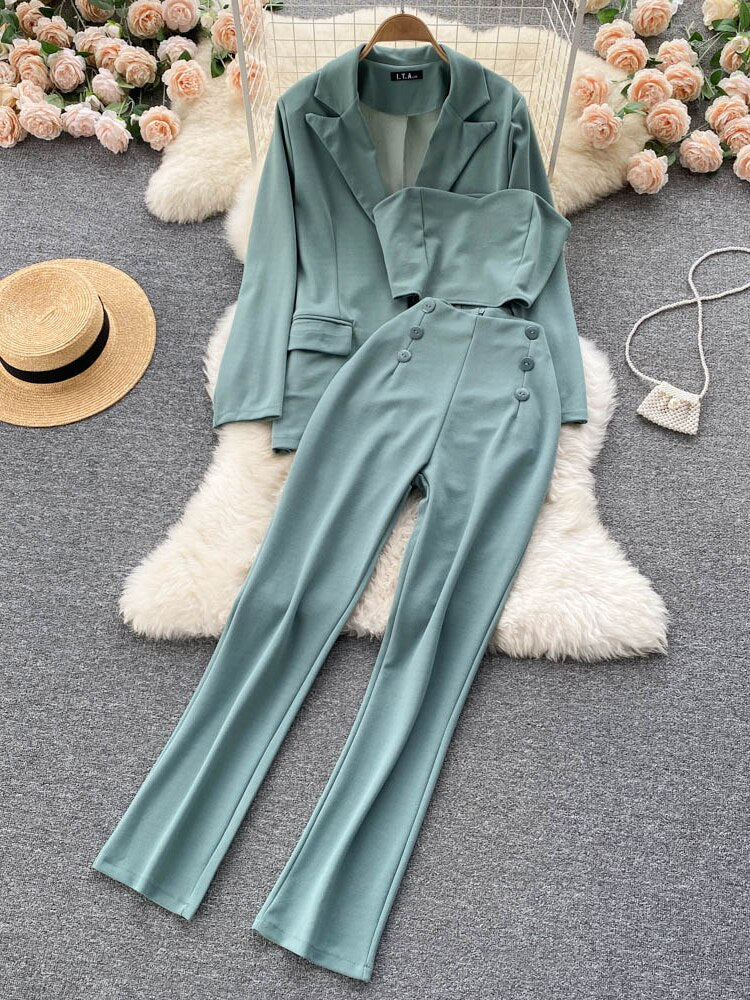 Casual Jacket and High Waist Pencil Pants Outfits Elegant Suits