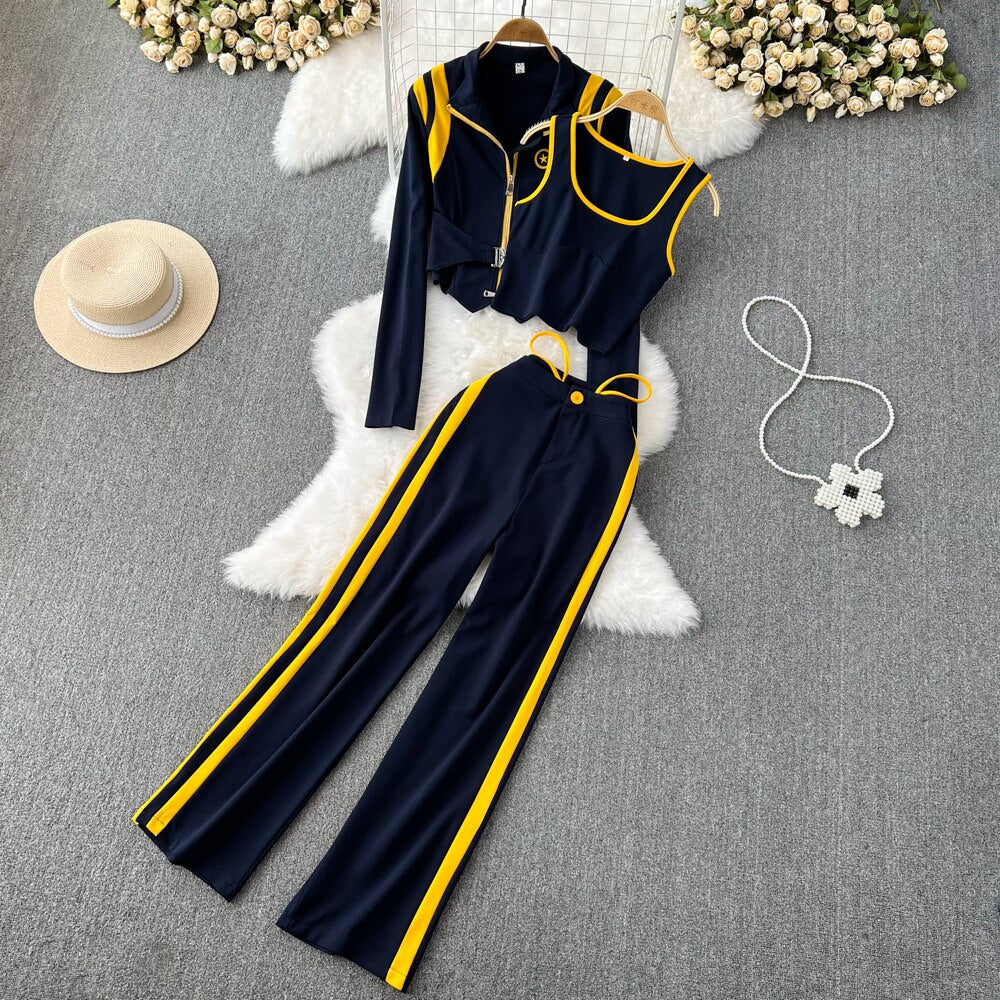 Three Piece Set Long Pants Top Jacket