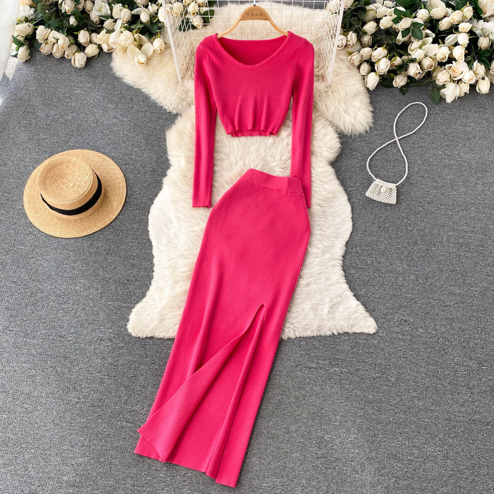 Two Pieces Sets High Waist Split Pencil Wrap Set