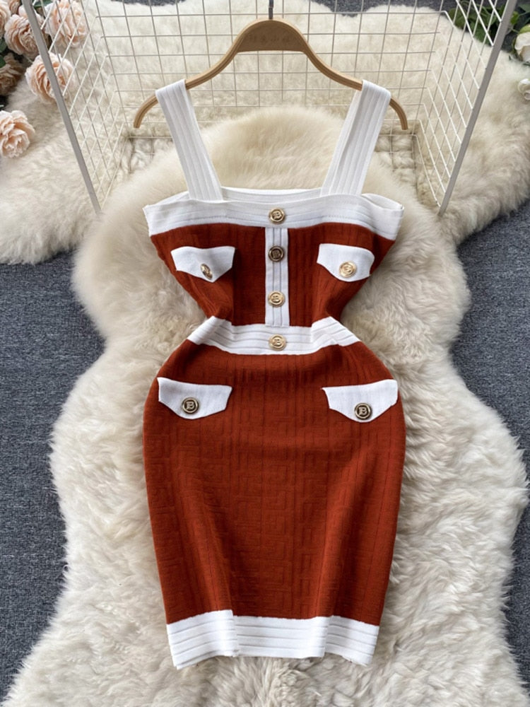 Knitted Cardigan Coat + Suspender Knit Dress Two Piece Sets