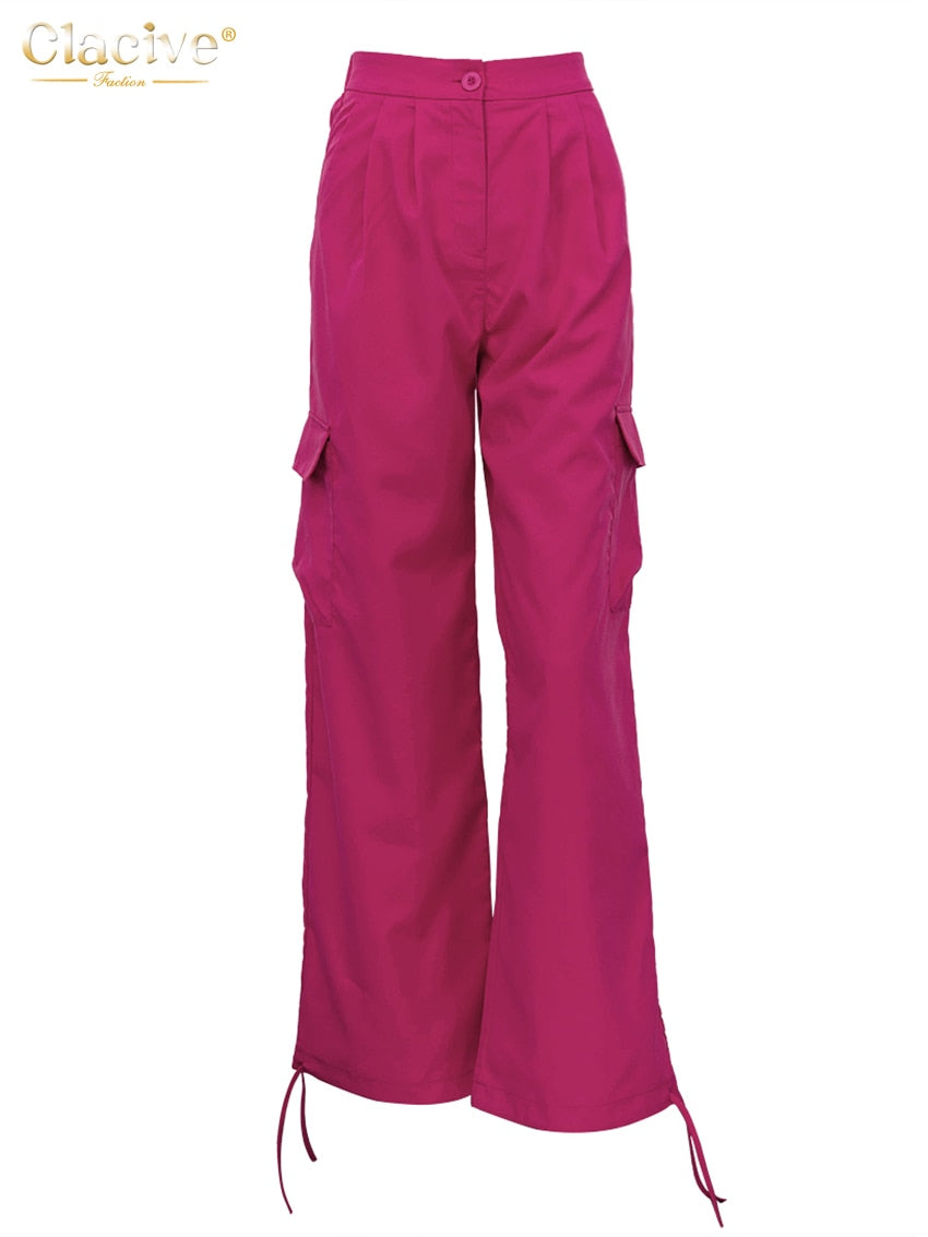 Vintage Loose Pink Cargo Pants High Waist Wide Trousers