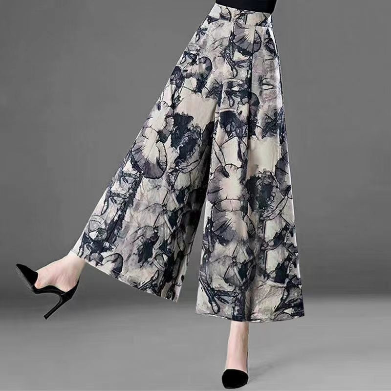 Women&#39;s 2022 Summer New Printed Wide Leg Skirt Ankle-Length Pants High Waisted Befree Bell Bottoms Casual Korean Style For Women