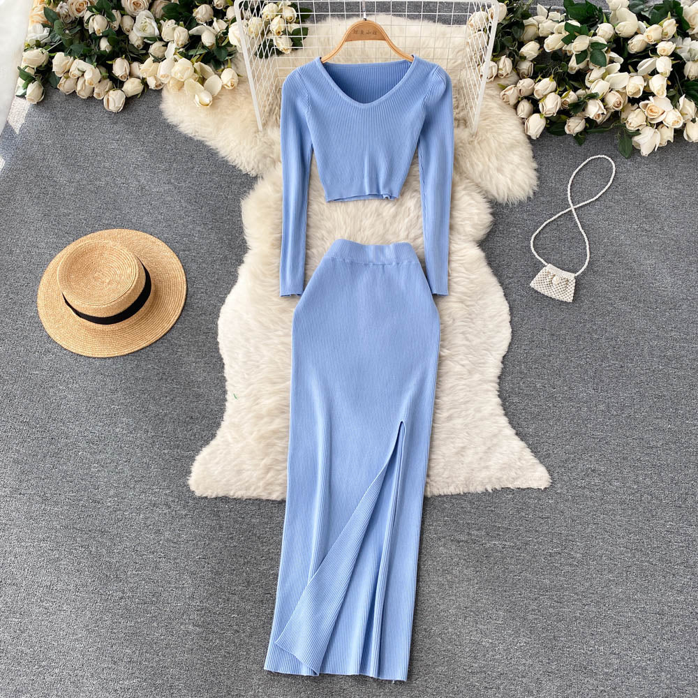 Two Pieces Sets High Waist Split Pencil Wrap Set