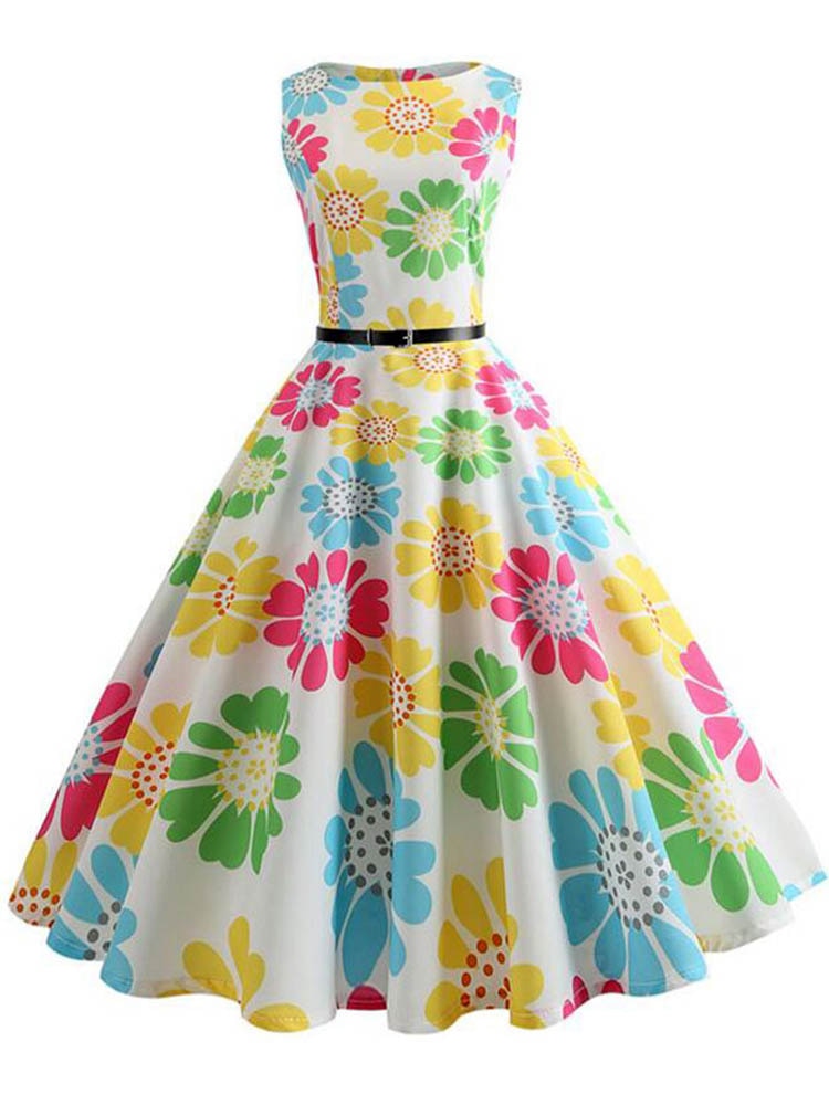 Pineapple Print Vintage Sleeveless Dresses