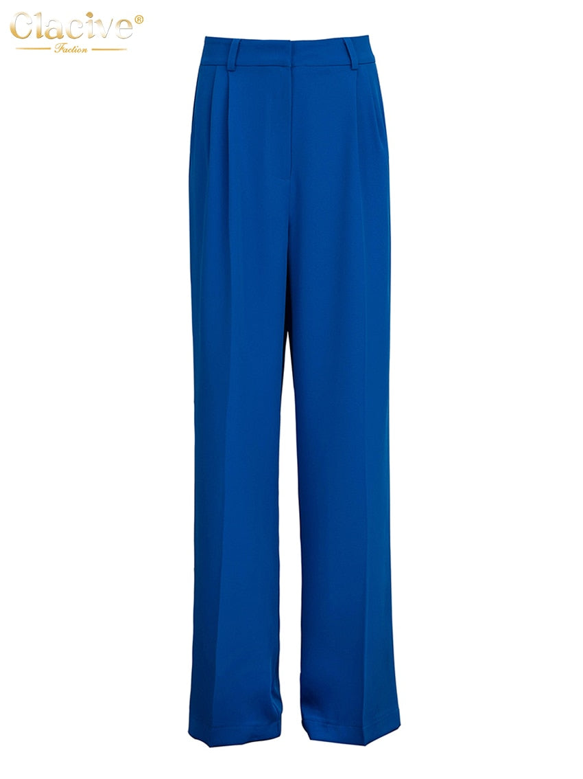 Blue Office Loose Full Length Ladies Trousers