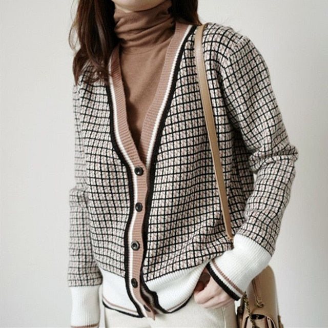 Women's Sweaters Plaid Fashionable Korean Style