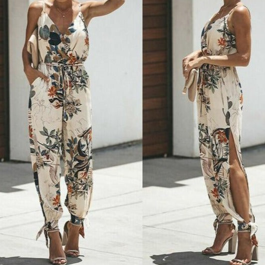 Ladies Floral Jumpsuit Sleeveless Loose Baggy Fit Casual Occasion