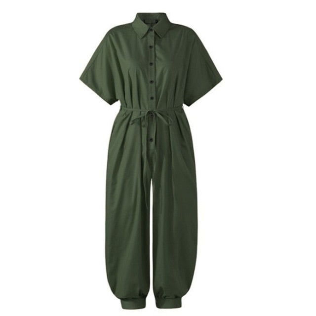 Ladies Short Sleeve V-Neck Jumpsuit