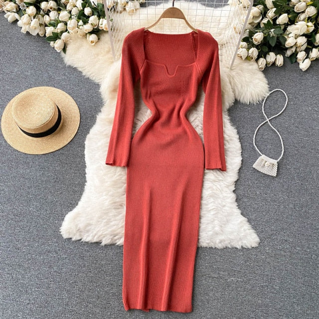 Strapless Ribbed Knitted Bodycon Dress.