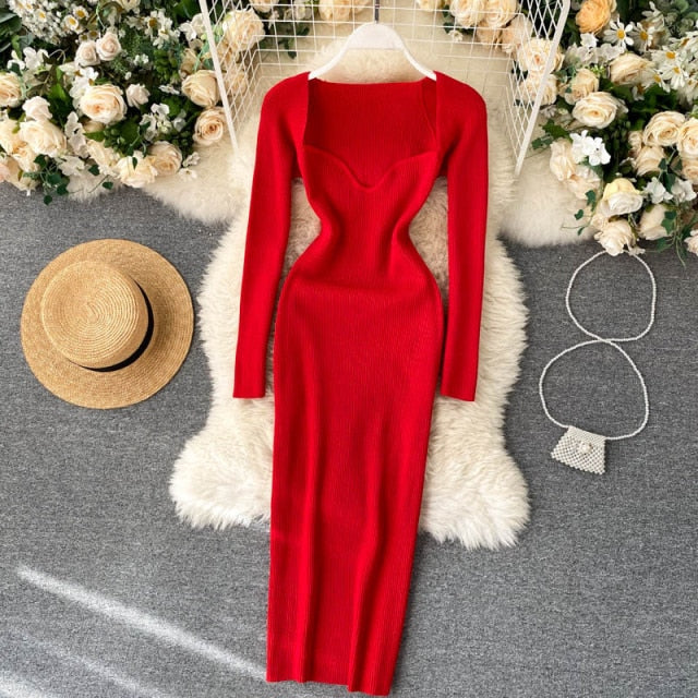 Strapless Ribbed Knitted Bodycon Dress.