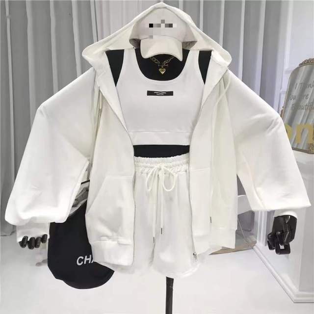 Three 3 Piece Sets Vest Drawstring Shorts Hooded Zipper Jacket Sportswear Suits .